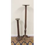 19th century mahogany fluted column torchere on tripod base and another smaller (2)