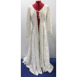 Victoria Rose vintage white crushed velvet medieval style wedding coat with lace up front and
