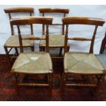 Set of four 19th century country style rush seated dining chairs