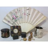 Small collection of miscellanea, comprising: floral painted silk fan with bone sticks; early 20th
