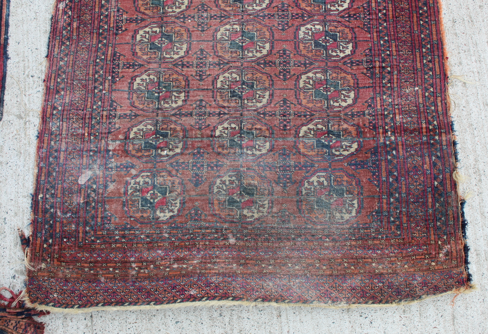 Small Persian Tekke wool rug with three rows of guls, 120cm x 88cm and another 174cm x 116cm. Both - Image 3 of 23