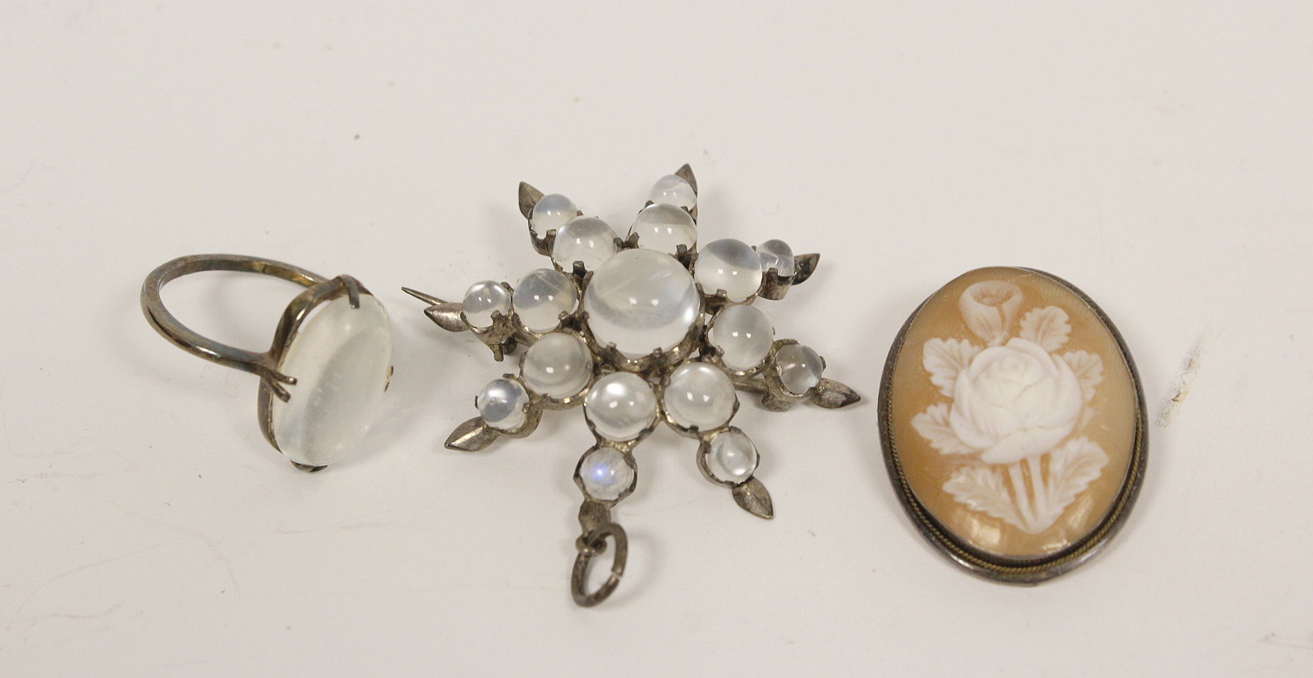 Moonstone star brooch, in silver, a similar ring, a cameo pendant, a branch coral necklet and - Image 5 of 5