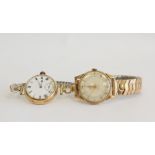 9ct gold Gents Smiths wristwatch and another, metal bracelets