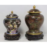 20th century Chinese cloisonné covered jar of baluster form decorated with flowering prunus, bird