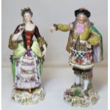 Pair of late 18th/early 19th century English porcelain Derby-style figures of an actor and actress