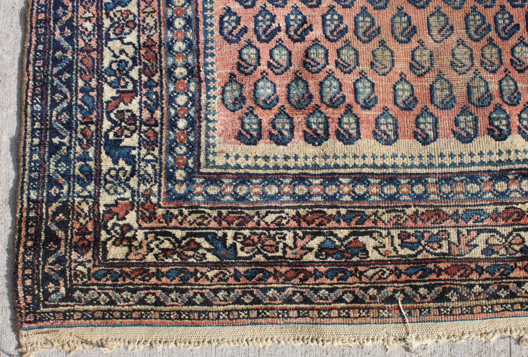 Persian wool rug in red, blue and cream with multiple boteh to main field , 199cm x 130cm. Old - Image 2 of 9