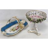 19th century Continental porcelain sweetmeat basket of oval form with moulded pierced foliate