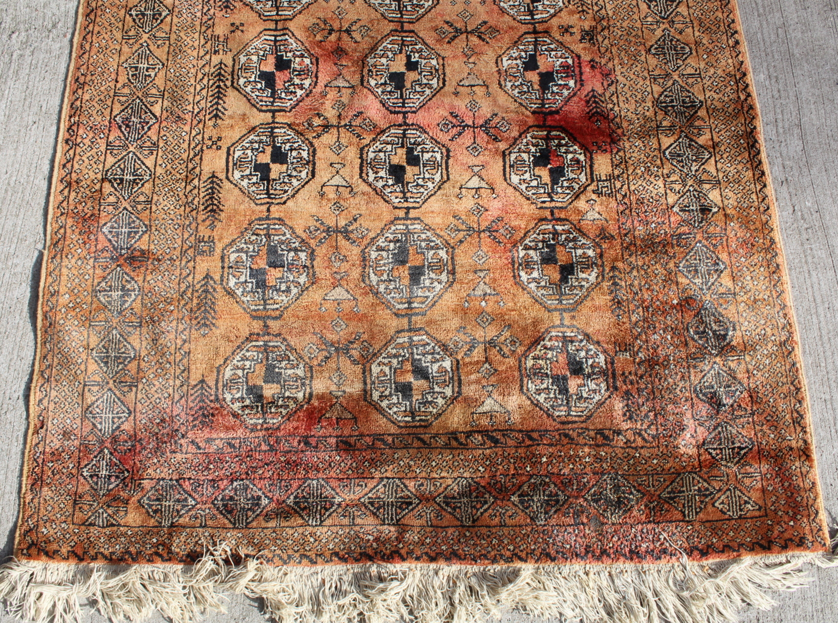 Persian silk on cotton rug, the teracotta field with three rows of octagonal guls, 208cm x 116cm. - Image 2 of 10