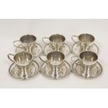 Set of six American silver cup holders with stands, International, 330g.