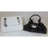 Russell & Bromley "Award" lady's handbag in white patent quilted leather with white metal chain