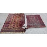 Small Persian Tekke wool rug with three rows of guls, 120cm x 88cm and another 174cm x 116cm. Both