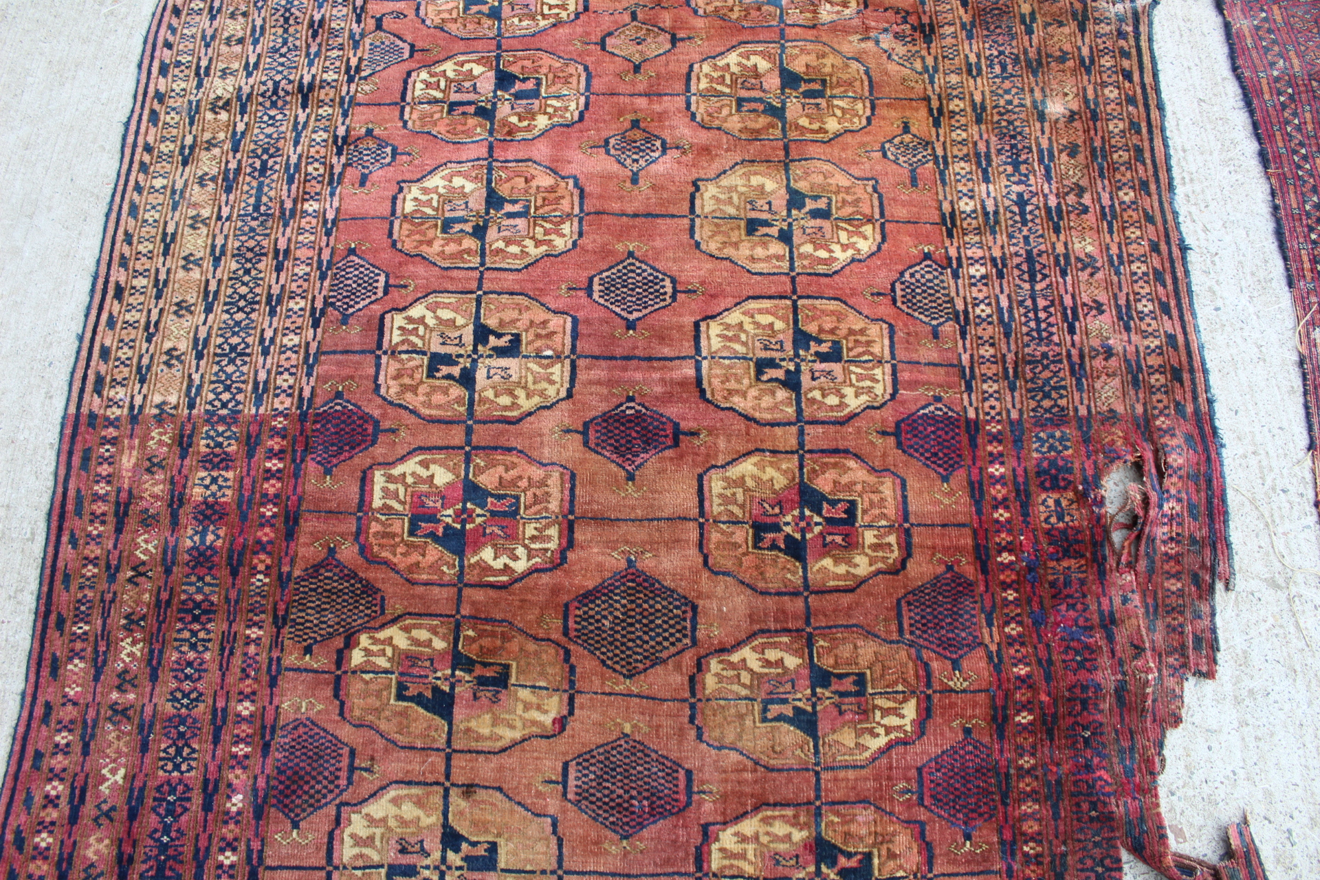 Small Persian Tekke wool rug with three rows of guls, 120cm x 88cm and another 174cm x 116cm. Both - Image 9 of 23