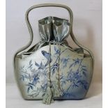 An unusual 19th or early 20th century lady's pale blue silk evening bag, the wood lined body with