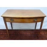 Edwardian mahogany bow front side table fitted with frieze drawer, raised on square tapered