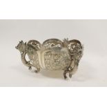Chinese silver circular lobed bowl, with pierced and embossed dragons on similar supports, 9oz /