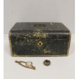 Lady's 9ct gold watch, 1919 on rolled gold bracelet, also Morocco jewel case and a brass rotating