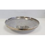 Silver shallow bowl or tazza of Art Deco style with vertical border and gilt and waved bands upon