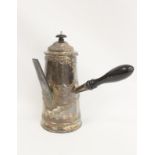 Irish silver coffee pot of tapering shape with embossed band and blank cartouche and side handle R