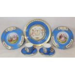 Seven pieces of Sevres blue celeste porcelain teawares, made for Chateau des Tuileries, all with