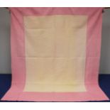 1930's two tone reversible framed quilted bedspread in pale peach and pink, the central panel with