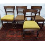 Set of four Regency style dining chairs, each with curved bar backs