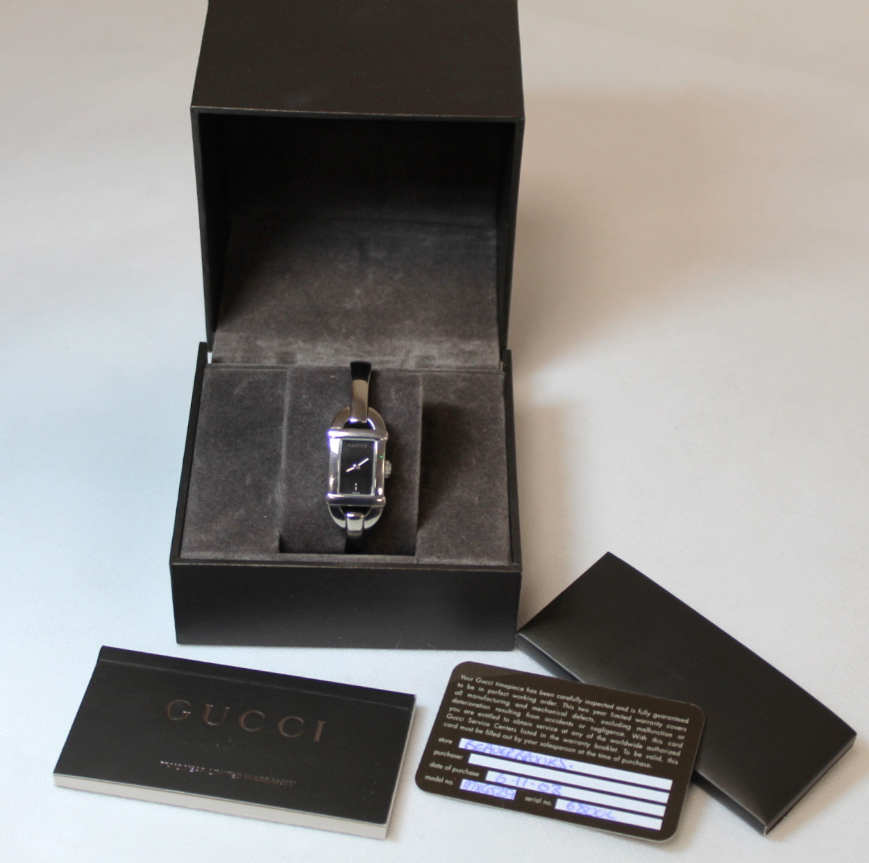 Gucci lady's stainless steel wristwatch, model no. MX4529, serial no. 6800L. Boxed with