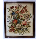 Large Regency or early Victorian gros point floral panel in polychrome wool and silk threads on