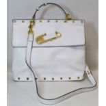 Versus Versace white leather lady's handbag with removeable shoulder strap and gilt metal rivet