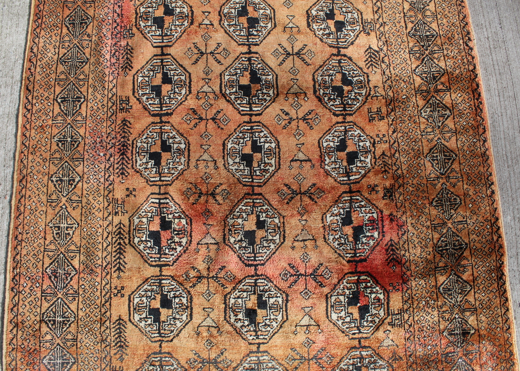 Persian silk on cotton rug, the teracotta field with three rows of octagonal guls, 208cm x 116cm. - Image 3 of 10