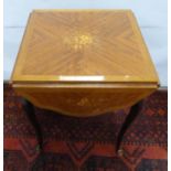Reproduction square topped occasional table with four drop flaps raised on slender cabriole legs,