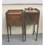 Georgian mahogany tray top bedside pot cupboard, raised on square tapered supports and another