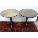 Antique oak tripod table with baluster column, 60cm, and another similar 62cm (2)