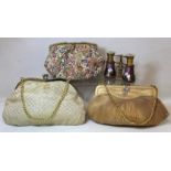 Vintage French lady's beaded and embroidered evening purse, c.1930's/40's; two others and a pair