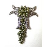 Balenciaga Edition crystal and metallic green bead brooch of organic form with additional loop to