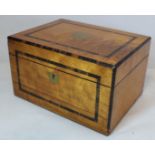 19th century jewellery or work box of rectangular form, possibly maple or fruit wood, with inlaid