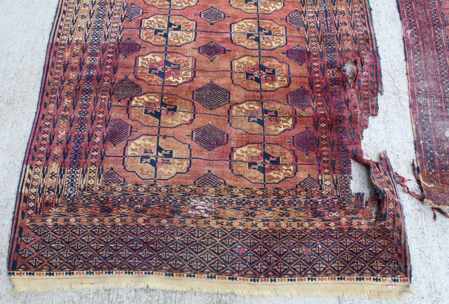 Small Persian Tekke wool rug with three rows of guls, 120cm x 88cm and another 174cm x 116cm. Both - Image 7 of 23