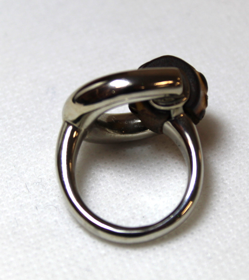 Gucci bamboo and silver horse bit ring, stamped 925. Size P½. With jewellery pouch and box. - Image 2 of 6