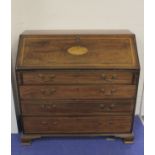 19th century mahogany bureau, the fall front enclosing fitted interior over four graduated drawers