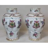 Pair of Samson, Paris porcelain armorial vases of lobed baluster form decorated with Glasgow crest