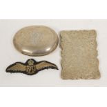 Silver card case engraved with scrolls Birmingham 1900 and a pop-up tobacco box, monogrammed,