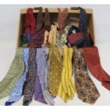 Box containing a quantity of gentleman's accessories including bow ties, cravats, scarves and