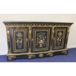 Fine 19th century French ebonised, ormolu and pietra dura breakfront side cabinet, the acanthus