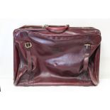 Vintage Bugatti burgundy leather suitcase, some wear, 72cm wide.