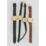 Four ladies gold plated wrist watches