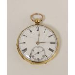 Lever watch, unsigned three quarter plate with compensated balance in 18ct gold, o.f case, 1872,