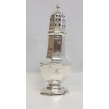 Silver caster of octagonal baluster shape, Sheffield 1927. 4oz.