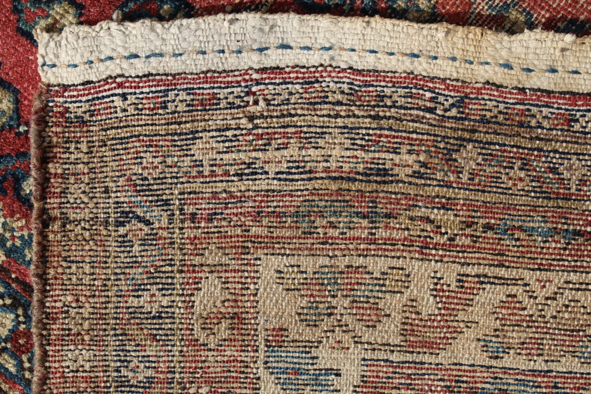 Persian wool rug in red, blue and cream with multiple boteh to main field , 199cm x 130cm. Old - Image 5 of 9