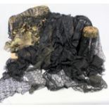 Quantity of Victorian and later passementerie lace trim, net, etc., mainly in black.
