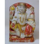 19th or early 20th century Indian carved alabaster murti or figure of a seated deity on a throne