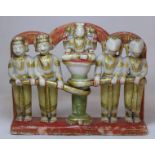 19th or early 20th century Indian carved alabaster murti or figure group of a deity on pedestal